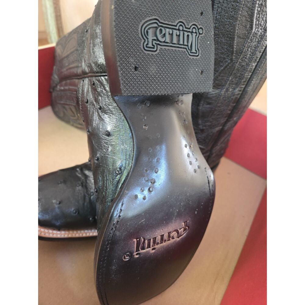 Ferrini Full Quill Ostrich Square Toe Cowboy Mens Black Dress Boots US8.5 - Picture 3 of 11